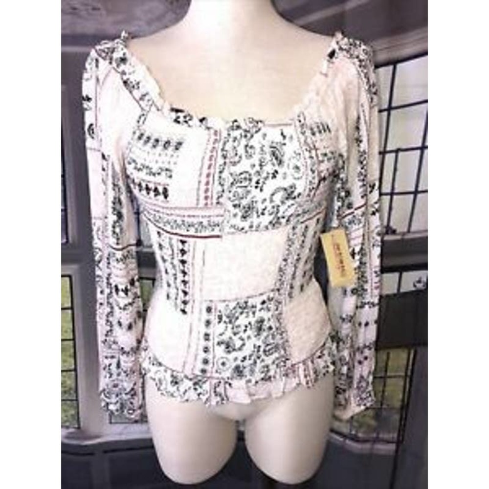 American Rag Cie S Egret White Pink Smocked Top Floral Long Sleeve